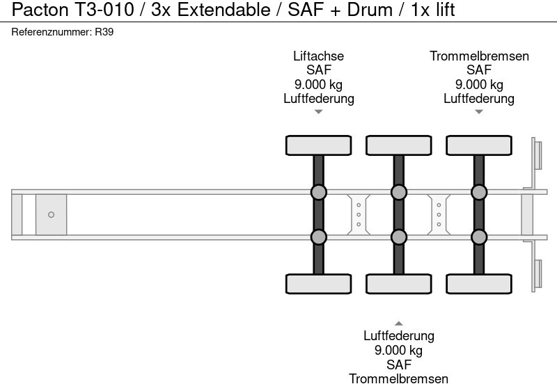 Контейнеровоз/ Змінний кузов напівпричіп Pacton T3-010 / 3x Extendable / SAF + Drum / 1x lift: фото 9