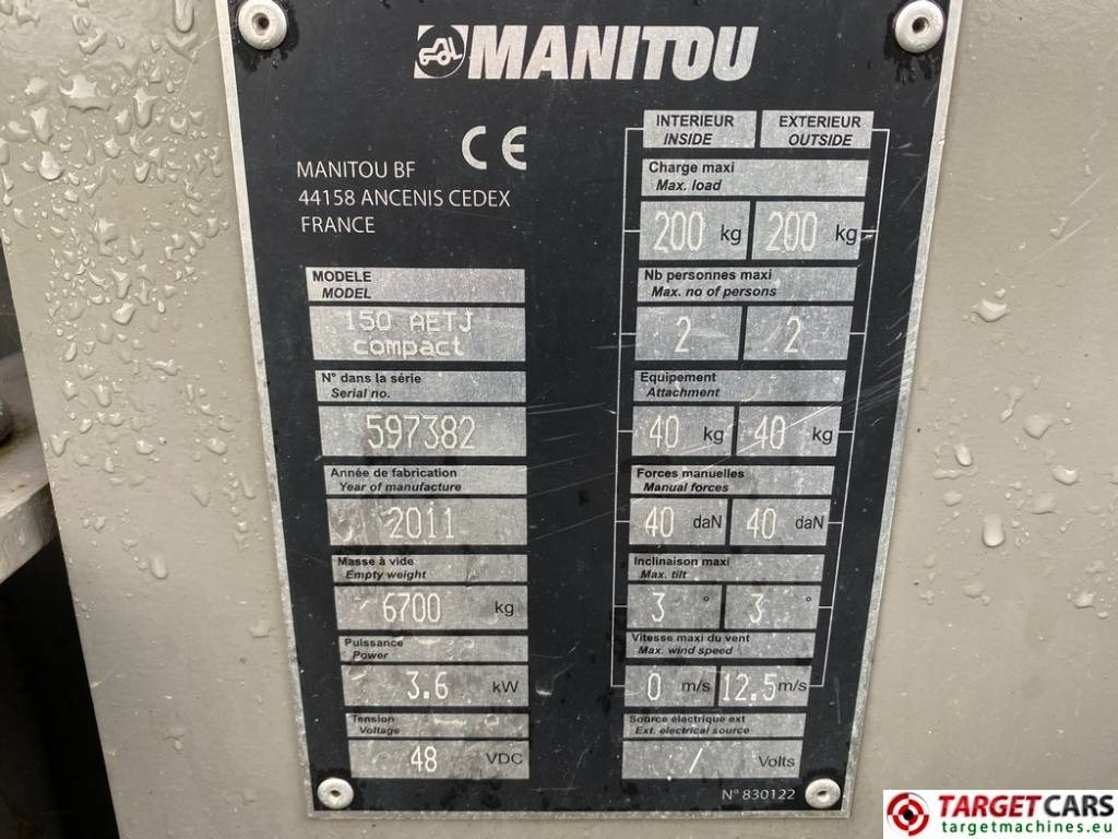 Колінчастий підйомник Manitou 150AETJC El Articulated 150AETJ Boom 15M DEFECT: фото 11