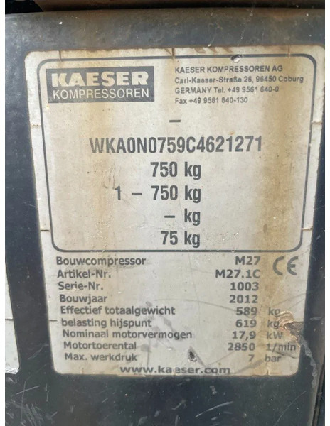 Повітряний компресор Kaeser M27 Kubota 2,7 m3 / min 7 Bar 18 kW Mobiele Silent Diesel Compressor: фото 8